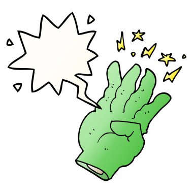 düzgün degrade s karikatür ürkütücü sihirli el ve konuşma balonu