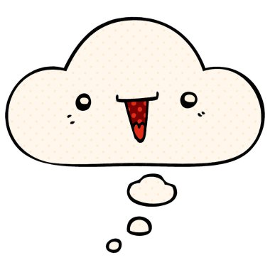 sevimli karikatür yüz ve çizgi roman tarzında kabarcık düşünce