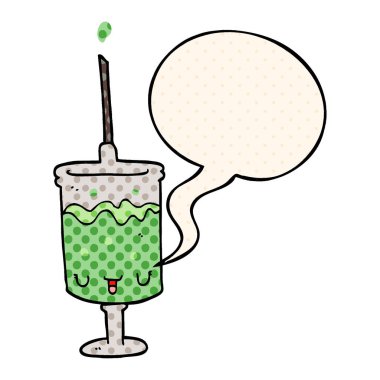 çizgi roman tarzında karikatür şırınga ve konuşma balonu