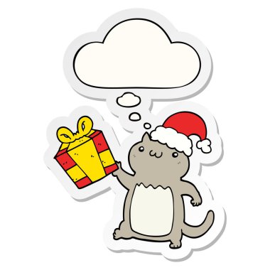 sevimli karikatür noel kedi ve baskılı bir sopa olarak kabarcık düşündüm