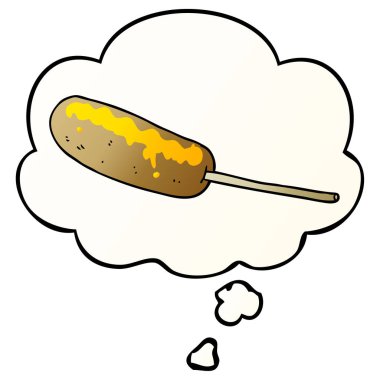 bir sopa üzerinde karikatür hotdog ve pürüzsüz degrade kabarcık düşünce 