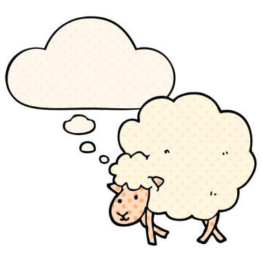 çizgi roman tarzında karikatür koyun ve düşünce balonu