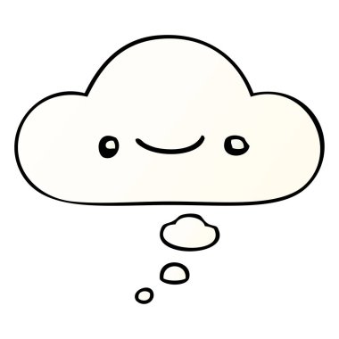 mutlu karikatür yüz ve pürüzsüz degrade tarzında kabarcık düşünce