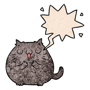 retro doku tarzında mutlu karikatür kedi ve konuşma balonu