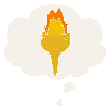 retro tarzında karikatür yanan meşale ve düşünce balonu