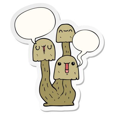 karikatür mantar ve konuşma kabarcık etiket