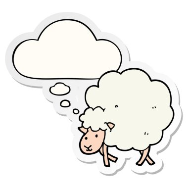 karikatür koyun ve baskılı bir etiket olarak kabarcık düşünce