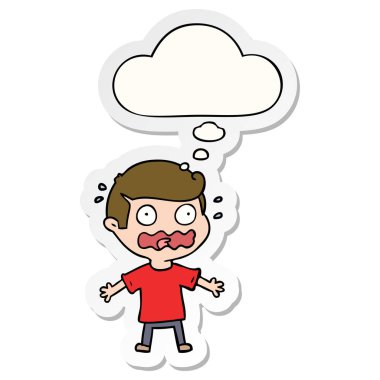 karikatür adam tamamen stresli ve basılı olarak kabarcık düşünce