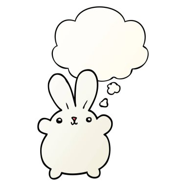 sevimli karikatür tavşan ve pürüzsüz degrade tarzında kabarcık düşünce