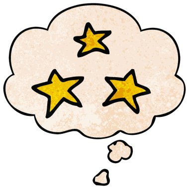 çizgi film yıldızları ve grunge doku desen tarzında düşünce balonu