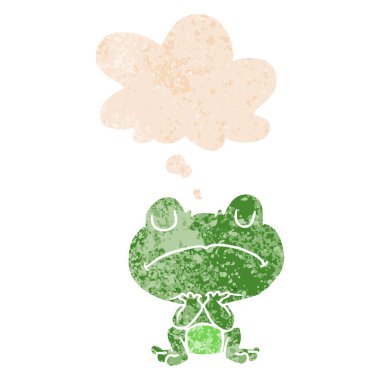 karikatür kurbağa ve retro dokulu tarzında düşünce balonu