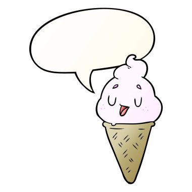 pürüzsüz degrade stil sevimli karikatür dondurma ve konuşma balonu