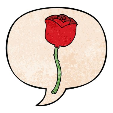 retro doku tarzında karikatür gül ve konuşma balonu