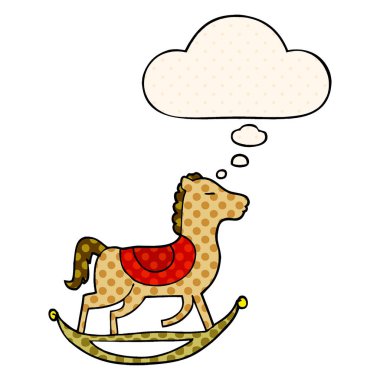 çizgi roman tarzında çizgi film sallanan at ve düşünce balonu