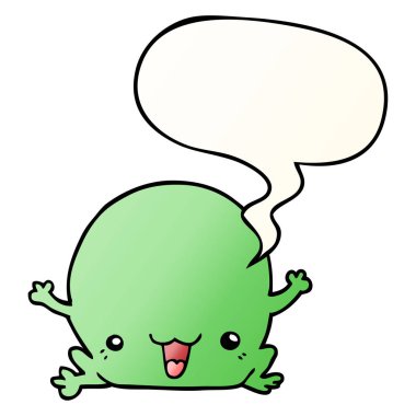 düzgün degrade tarzında karikatür kurbağa ve konuşma balonu