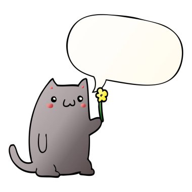 pürüzsüz degrade tarzında sevimli karikatür kedi ve konuşma balonu