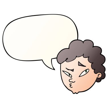 düzgün degrade stil karikatür şüpheli adam ve konuşma balonu