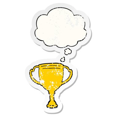 karikatür spor kupa ve sıkıntılı yıpranmış st olarak kabarcık düşünce