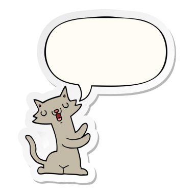 karikatür kedi ve konuşma kabarcık etiket