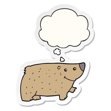 karikatür ayı ve baskılı bir etiket olarak kabarcık düşünce