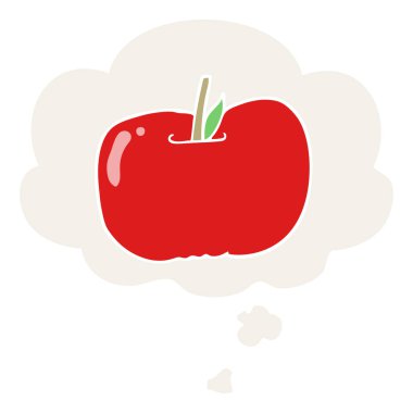 retro tarzında karikatür elma ve düşünce balonu