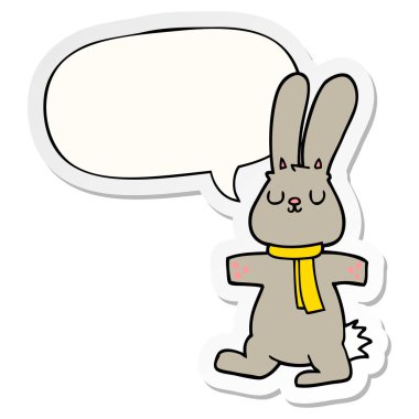 karikatür tavşan ve konuşma kabarcık etiket