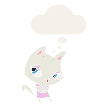 retro tarzında karikatür kadın kedi ve düşünce balonu