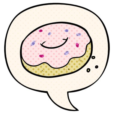 çizgi film donut ve sprinkles ve çizgi roman stil konuşma balonu