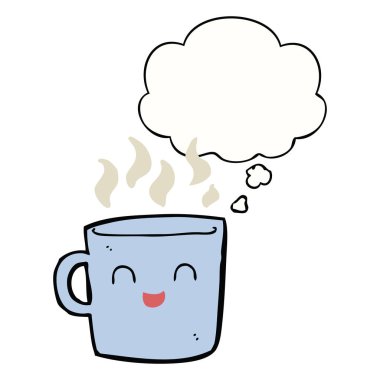 sevimli kahve fincanı karikatür ve düşünce balonu