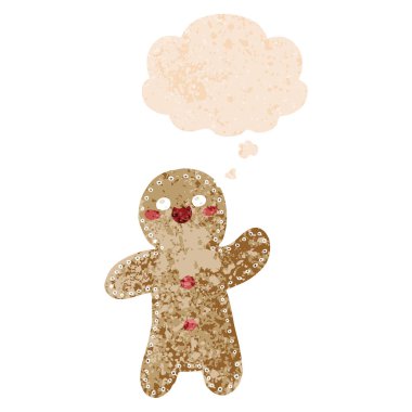 karikatür gingerbread adam ve retro dokulu sty düşünce balonu