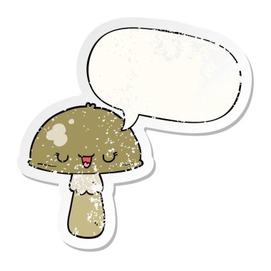 karikatür mantar ve konuşma balonu sıkıntılı etiket
