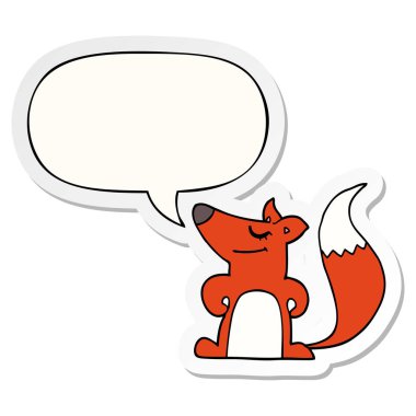 karikatür tilki ve konuşma balonu etiket