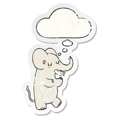 karikatür fil ve sıkıntılı yıpranmış etiket olarak kabarcık düşünce