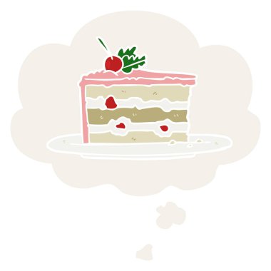 karikatür tatlı kek ve retro tarzında düşünce balonu