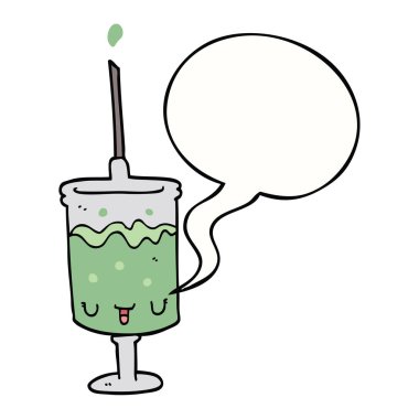 karikatür şırınga ve konuşma balonu