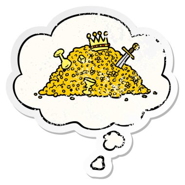 sıkıntılı yıpranmış olarak hazine ve düşünce balonu karikatür kazık