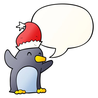 sevimli karikatür noel penguen ve konuşma balonu pürüzsüz gradi