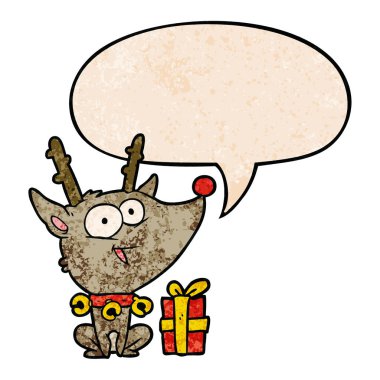 retro doku st karikatür noel geyiği ve konuşma balonu