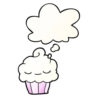 karikatür cupcake ve pürüzsüz degrade tarzında düşünce balonu