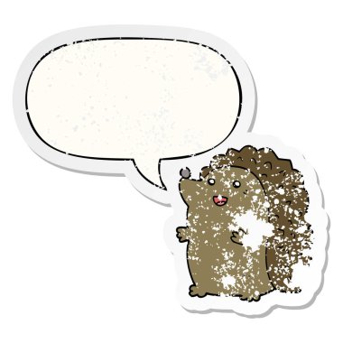 karikatür mutlu kirpi ve konuşma balonu sıkıntılı etiket