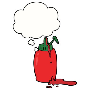 karikatür ketçap şişe ve düşünce balonu