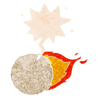 retro dokulu tarzda karikatür göktaşı ve konuşma balonu