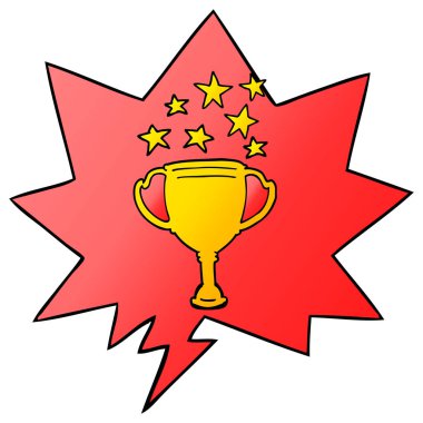 düzgün degrade tarzında karikatür spor kupa ve konuşma balonu