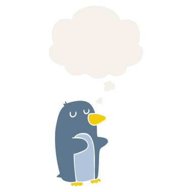 karikatür penguen ve retro tarzı düşünce kabarcık