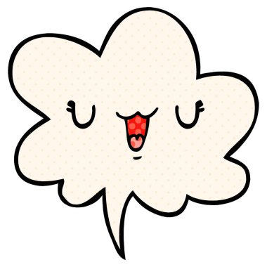 çizgi roman tarzında sevimli mutlu karikatür yüz ve konuşma balonu