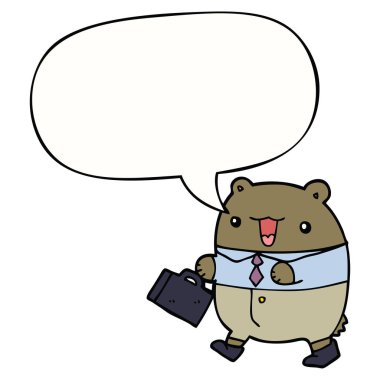 sevimli karikatür iş ayı ve konuşma balonu