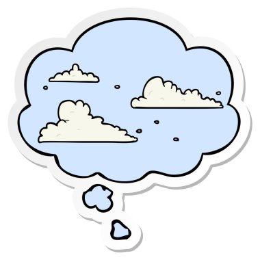 karikatür bulutlar ve basılı bir etiket olarak düşünce balonu