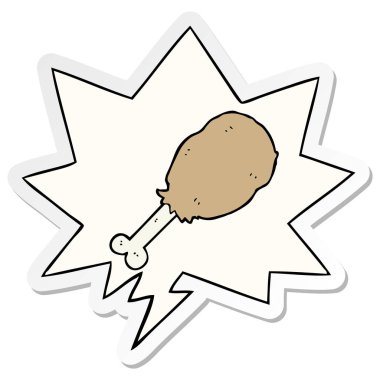 karikatür tavuk bacak ve konuşma kabarcık etiket