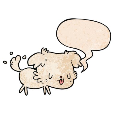 retro doku kuyruk ve konuşma balonu sallayarak sevimli karikatür köpek