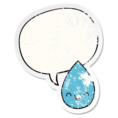 karikatür sevimli yağmur damlası ve konuşma balonu sıkıntılı etiket
